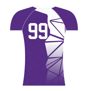 Purple White Short Sleeve Rowing Base layer Crew Neck <b>Geometric</b> Performance Training Athletic Sports Compression <b>Shirt</b> - Product Image 2