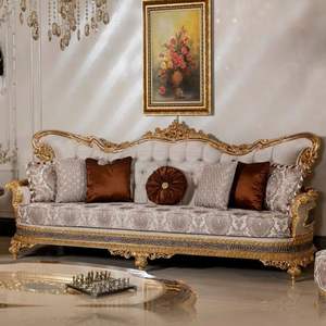 Juego de Sofás Seccionales Clásicos de Lujo, Esponja, Madera de Caoba Tallada en Dorado, Diseño Tradicional en Forma de L para Apartamento, Sala de Estar, Hotel - Product Image 5