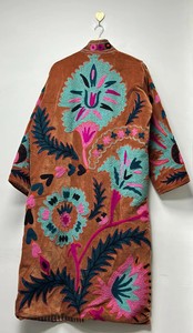 Long Velvet Suzani Jacket Elegant Ethnic Statement Outerwear Festival Wear Cotton Embroidered Eco-Friendly Breathable Floral - Product Image 2