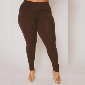 High Waisted Full Length Solid Brown <b>Leggings</b> Plus Size Stretch Knitted Spandex <b>Nylon</b> Women's Basic All Seasons Wear - Product Image 1