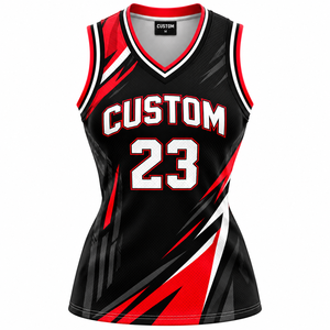 Maillot de basketball personnalisé pour femme, col en V, sans manches, en maille respirante, imprimé par sublimation, style ajusté - Product Image 1