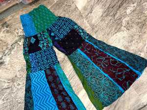 Pantalon large à taille haute en coton patchwork style bohème hippie unisexe - Product Image 6