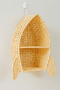 Modern Spaceship Shape Rattan <b>wall</b>-<b>mounted</b> <b>shelf</b> for kids Room Wicker Floating Book Storage Organizer Hanging Display <b>Shelves</b> - Product Image 1