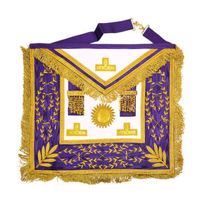 Tablier maçonnique carré fait main avec broderie violette et dorée et bordure à franges, fabriqué au Pakistan, tabliers de régalia maçonniques - Product Image 4