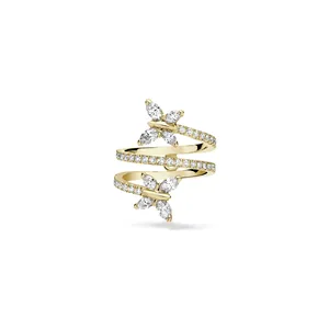 Women's Yellow <b>Gold</b> Diamond <b>Cocktail</b> <b>Ring</b> Marquise Cut Plant Pattern Romantic Engagement <b>Ring</b> - Product Image 2