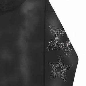 Sudadera con Capucha Negra para Hombre, Estampado de Estrellas con Pedrería, Corte Holgado, Estilo Urbano, Tejido de Poliéster, Ropa de Otoño - Product Image 5