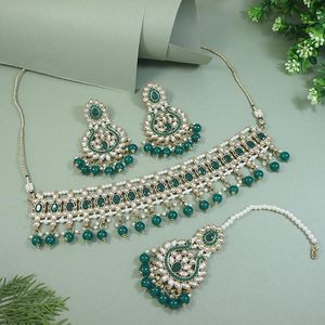 Conjunto de Joyería Étnica para Mujer, Collar Largo con Diseño de Flor en Aleación de Zinc Chapado en Oro Indio, Aretes y Pulsera con Cristales de Estrás - Product Image 1
