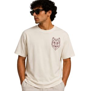 เสื้อยืดโอเวอร์ไซส์สีขาวสำหรับผู้ชาย ปักลายโลโก้หมาป่าตามสั่ง ผ้าคอตตอนหนา สตรีทแวร์ คอกลม แขนสั้น สวมใส่สบายทรงหลวม สำหรับฤดูร้อน - Product Image 1