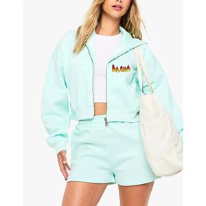 Conjunto de Sudadera con Capucha y Pantalones Cortos de Algodón para Mujer, Personalizable con Logotipo por Sublimación - Product Image 1