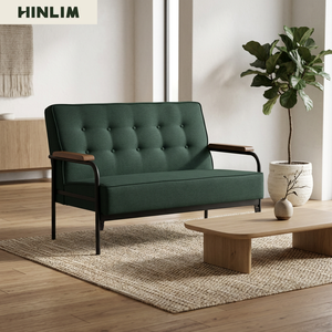 Sofá Cama de Dos Plazas, Tapizado en Tela, Respaldo Acolchado, Estructura Metálica, Muebles de Sala de Estar, Estilo Moderno de Mediados de Siglo - Product Image 3