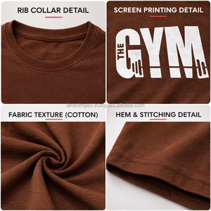 The Gym Men's Slim Fit Short Sleeve T-Shirt <b>Brown</b> Cotton Jersey Crew Neck Casual Breathable Printed Design Front Letter Pattern - Product Image 5
