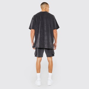 Ensemble de t-shirts et shorts personnalisés en denim délavé pour hommes, vêtements de mode avec t-shirts et shorts de couleur assortie - Product Image 4
