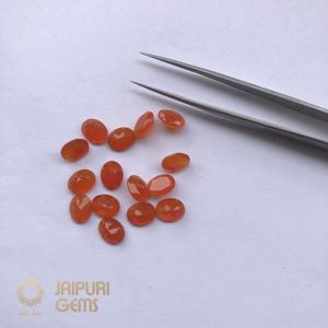 Pierres précieuses naturelles en cornaline orange, taille ovale, 5mm-7mm, pour la fabrication de bijoux, provenant de pierres précieuses certifiées de Jaipur - Product Image 1