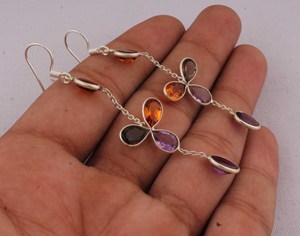 Natural Multi Gemstone <b>Earrings</b> 925 <b>Sterling</b> <b>Silver</b> Jewelry Mixed Stone <b>Dangle</b> <b>Earrings</b> Vintage Style Colorful Gemstone <b>Earrings</b> - Product Image 3