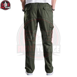 Pantalon cargo décontracté vert en toile respirante, durable, léger, avec taille élastique et plusieurs poches de rangement - Product Image 2