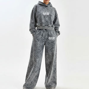 Women Acid Wash Hoodie Set Wide Leg Sweatpants Tracksuit Oversized Women Jogger Set Fashion Streetwear Tracksuit - Product Image 4