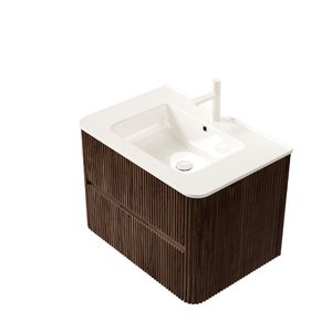 NOOR 30\" <b>Wall</b> Mounted <b>Floating</b> Plywood Bathroom Vanity with 2 Drawers White Ceramic Basin Sink NOOR 30\" Bathroom Vanities - Product Image 4