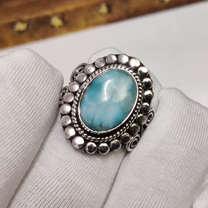 Larimar Gemstone Handmade <b>Ring</b> 925 Sterling <b>Silver</b> Natural Larimar Boho <b>Statement</b> Jewelry - Product Image 6
