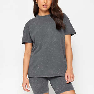 Camiseta Corta para Mujer, Color Gris Oscuro, Estilo Desgastado, Corte Regular, Ecológica, Suave, Transpirable, Estilo Vintage para Verano - Product Image 5