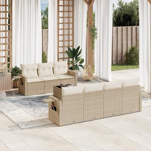 Grand ensemble de canapés de jardin pliables en rotin PE beige crème, mobilier de jardin pliable - Product Image 1