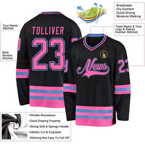 Maillot de hockey sur glace personnalisé 100 % polyester, col lacé, motif, anti-humidité, uniforme sportif pour jeunes et adultes - Product Image 3