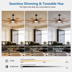 Ventilateur de plafond 52 pouces avec lumières, télécommande, 8 pales en contreplaqué, 6 vitesses, moteur DC silencieux et réversible, 3 CCT - Product Image 2