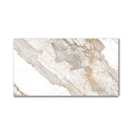 Dalles de Porcelaine Polie Grand Format Luxe Calacatta Blanc Doré, Carrelage Mural et de Sol en Porcelanato, 600x1200 mm