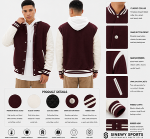 Blouson aviateur en cuir marron et blanc pour homme SINEWY SPORTS, boutons pression, col classique, doublure matelassée, respirant, coupe-vent, vintage - Product Image 1