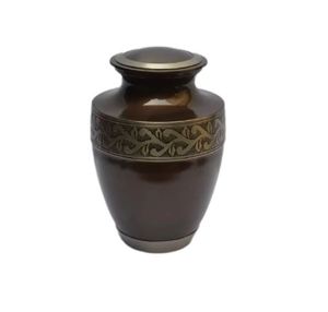 Urna Funeraria de Metal Marrón Estilo Europeo con Banda Dorada para Entierro de Adultos - Artesanía India - Product Image 4