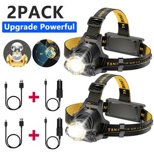 Lampada Frontale LED Ricaricabile USB con 3 Modalità Regolabili per Campeggio ed Escursionismo, con Caricatore per Auto + Cavo USB, Confezione da 2, Solo per Logistica USA - Product Image 4