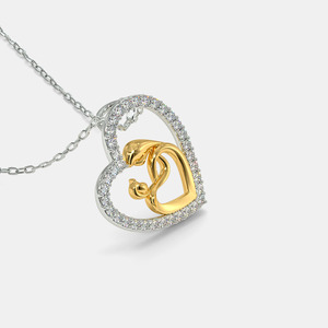 Collar con Colgante de Diamante Cultivado en Laboratorio en Forma de Corazón de Madre e Hijo de Dos Tonos - Product Image 6