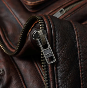 Men's <b>Brown</b> Genuine <b>Leather</b> Moto Biker <b>Jacket</b> Turn-down Collar Zipper Closure Regular Fit Autumn Winter Wear - Product Image 3