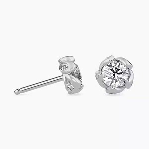 Fancy Style 14K Solid Gold <b>Stud</b> Earrings Round Cut Lab Grown Diamond Earring for Birthday Parties and Gifts - Product Image 1