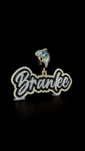 Pendentif personnalisé en argent sterling 925 émail noir VVS Moissanite lettre diamant pendentif HipHop Style poisson glacé caution nom pendentif - Product Image 5