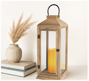 Farol de Madera Estilo Rústico Grande en Oferta, Decorativo para Interiores y Exteriores, Decoración para el Hogar, Jardín, Porche y Centro de Mesa para Bodas - Product Image 1