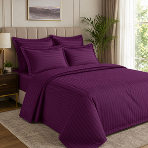 Juego de Sábanas de Algodón a Rayas Color Morado Ciruela, Ultra Suaves, 210 Hilos, Ropa de Cama Premium para Hogares Modernos, Hoteles y Dormitorios Elegantes - Product Image 1