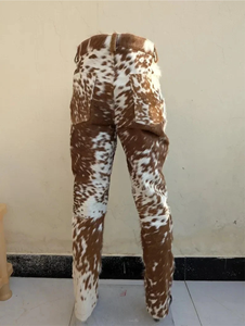 Pantalon en cuir de vachette à poils, décontracté, léger, taille haute, écologique, style western authentique, imprimé vache - Product Image 3