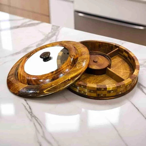 Bol à fruits secs élégant en bois fait main avec couvercle, tailles personnalisées, bol en bois traditionnel fait main, produit en bois en gros - Product Image 4