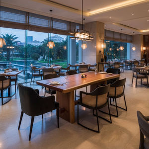 Table à manger en bois de Suar rustique moderne, qualité export, plateau massif à bords naturels, pour maison, villa, restaurant, meilleur prix - Product Image 5