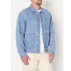 Chaqueta Varsity Lavada de Corte Relajado para Hombre, Estilo Urbano, Denim Sólido, Ligera, Transpirable, Ecológica, para Viajes y Uso Casual - Product Image 4