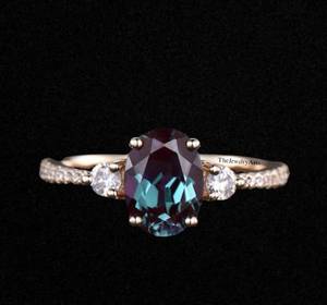 <b>Alexandrite</b> Engagement <b>Ring</b> Unique Proposal <b>Ring</b> June Birthstone Oval Cut Dainty Vintage Style Purple Color Changing Wedding - Product Image 1