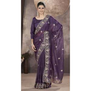 Saree de diseñador para mujer con bordado de hilo y juego de trabajo de secuencia - Product Image 4