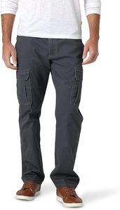 Pantalon cargo en toile gris foncé pour homme, coupe droite, plusieurs poches, respirant, style vêtement de travail, taille mi-haute, fermeture boutonnée, idéal pour l'automne - Product Image 1