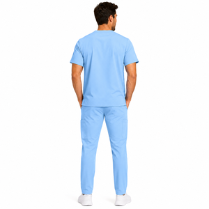 Ensemble de blouses médicales pour hommes, col en V, manches courtes, pantalon de jogging, couleur unie, uniforme médical, vêtements d'hôpital, coton et polyester tissé, haute qualité - Product Image 2