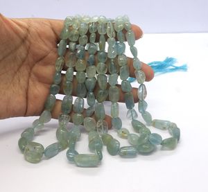 Perles de pierres précieuses en aigue-marine naturelle, forme pépites lisses, perles d'aigue-marine naturelle en pépites simples, 17 pouces, forme roulée - Product Image 1