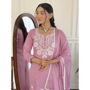 Hermoso Salwar Kameez de Algodón para Fiestas, Talla XL, Top y Pantalón con Dupatta, Elegante Ropa de Fiesta - Product Image 3