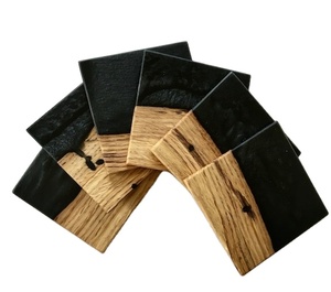 Tapis de tasse à thé en bois frais colorés en résine faits à la main tampons unique nouvelle vaisselle colorée ensemble de sous-verre de boisson prix de gros - Product Image 1