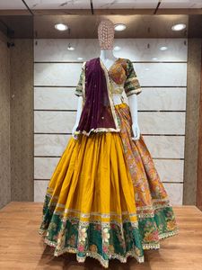 Conjunto de Lehenga Choli para Mujer, Algodón Puro Bordado, Reversible, Traje Festivo para Bodas y Diwali - Product Image 2