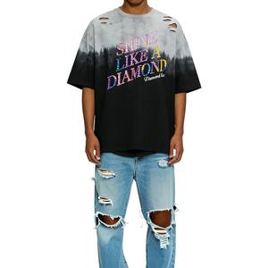 T-shirt personnalisé surdimensionné en strass pour homme, 100 % coton, imprimé graphique diamant, épaules tombantes, streetwear, vente en gros OEM - Product Image 1