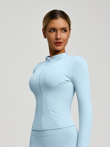 Veste de sport athlétique légère et respirante pour femme, en coton doux, extensible dans les quatre sens, zippée, coupe ajustée, sans coutures, grandes tailles - Product Image 4